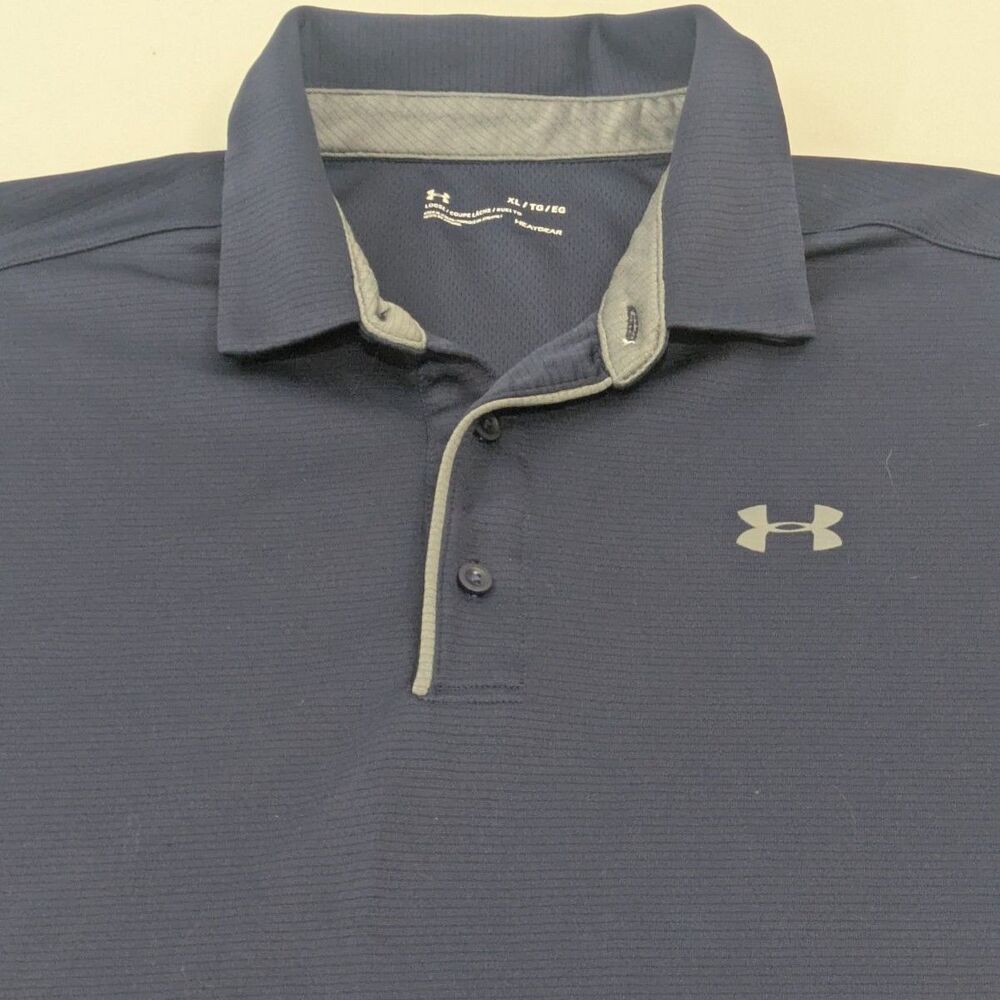 Under Armour HeatGear Polo Shirt Blue Mens XL Loose Fit Short Sleeve